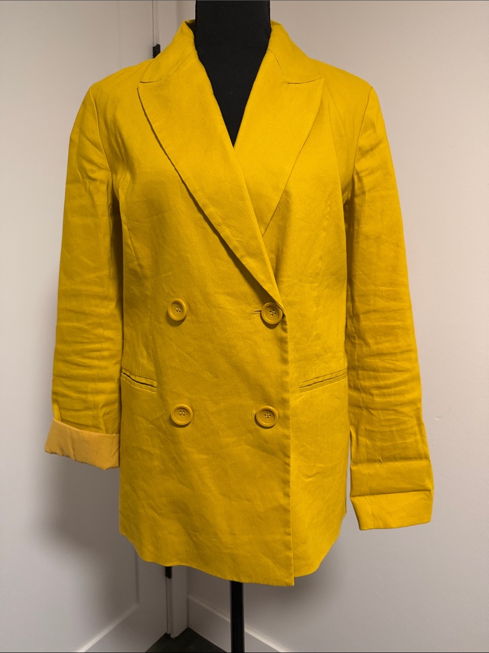Double-Breasted Yellow Women's Blazer Jacket